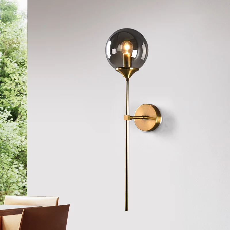 

Northern Europe Led Wall Mounted Sconces Clear Gray Amber Glass Lampshade E14 Socket for Living room Washroom Wall Lamp