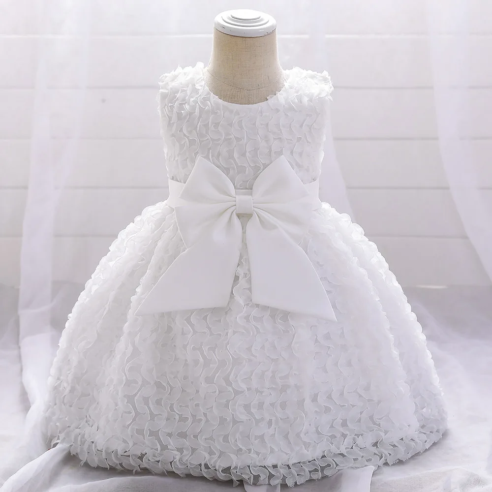 

White 1 Years Birthdays Baby Girl Dress Lace Beads Flower Baptism Dress For Girl Clothes Party Wedding Princess Dresses
