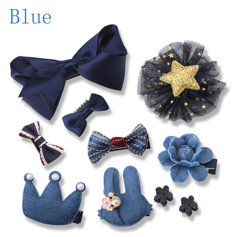 10pcs Blue no box 10 шт. набор головных уборов, игрушки для девочек, детские аксессуары, бант из ленты, заколка для волос, заколки для волос, платье принцессы, красивая и модная игрушка - Цвет: 10pcs Blue no box