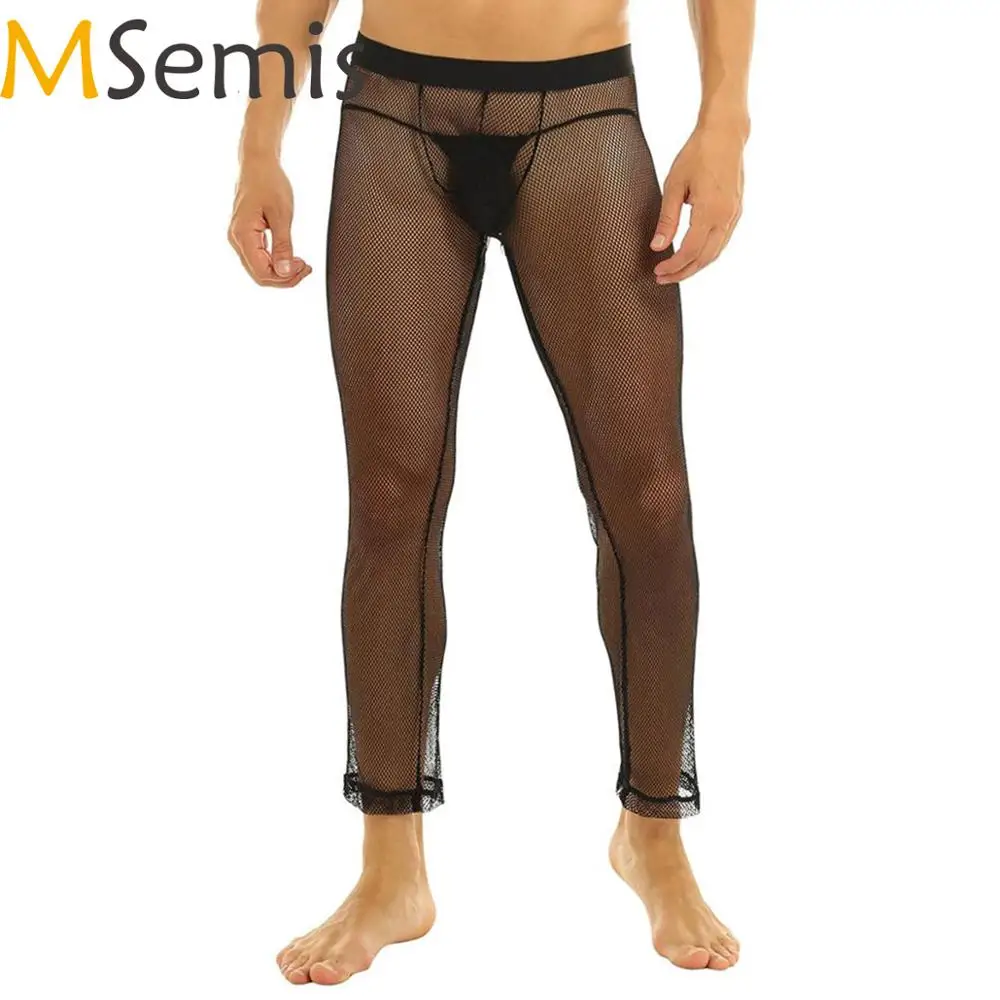 

Fetish Mens See Through Sheer Fishnet Long Pants Exotic Long Trousers Stretchy Lingerie Gay Male Underwear Nightwear Bottoms