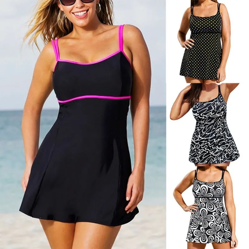 

Richkeda Store New 2021 Women Plus Size Swim Dress Costume Swimsuit Skirted Swimwear Beachwear Strap New Vintage Women's