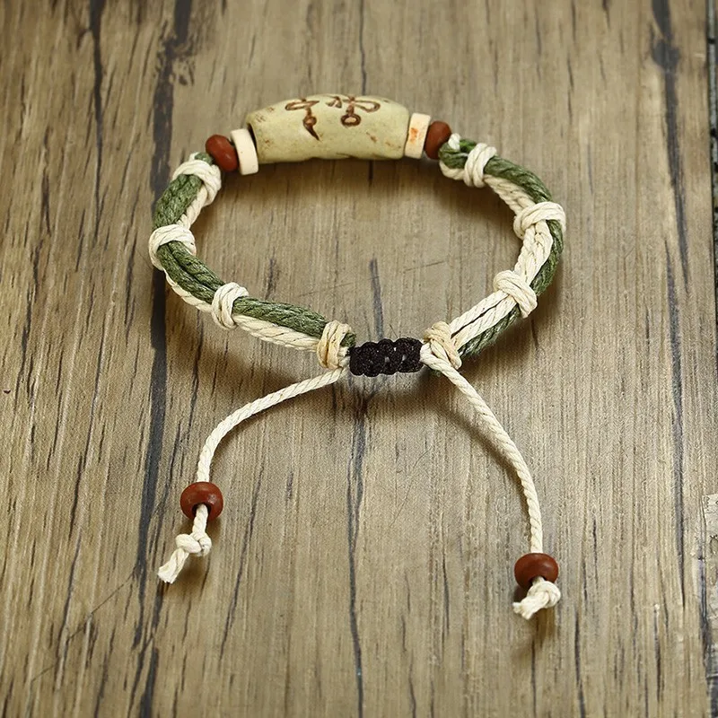 5 жильный мягкий браслет из пеньковой веревки с деревянными украшенными бусинами