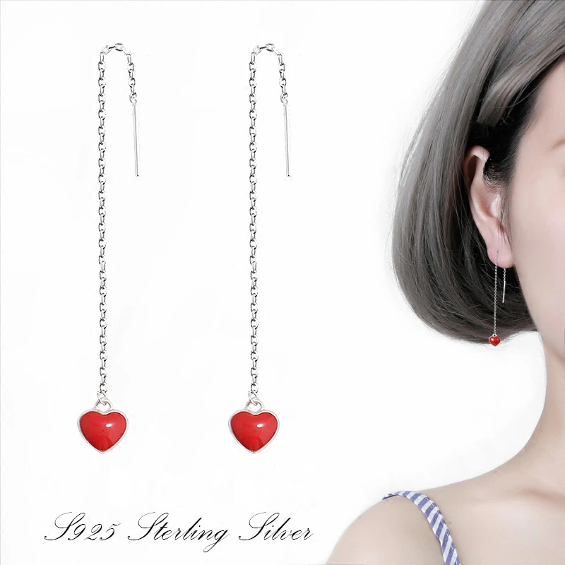 Серебряный цвет простое красное сердце стрелы серьги гвоздики для женщин
