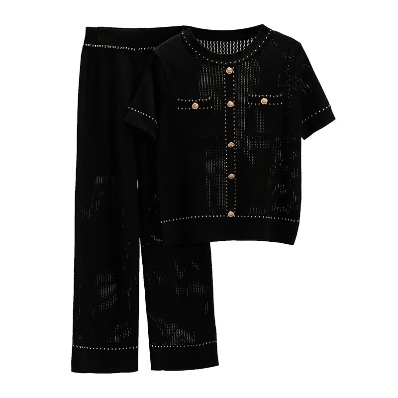 Летний Тонкий вязаный свитер комплект из 2 предметов женская одежда топ с