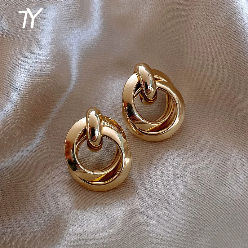 

2020 New Retro Metal Laminated Ring Earring For Woman Fashion Korean Jewelry Christmas Party Girl's Exaggerated Unusual Earrings