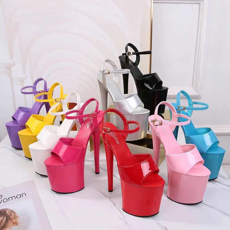 

Lacquer Leather 20cm Platform Sandals Heels Thin Heeled Sexy Waterproof Platform High Sandals Female Club Sandals LFD