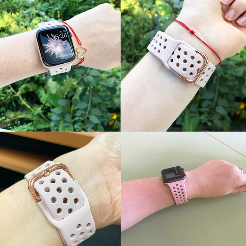 Совместимый резиновый ремешок для Apple Watch 4 5 40 мм 44 мм мягкий силиконовый спортивный дышащий ремешок для iWatch серии 5 4 3 2 1 38 мм 42 мм