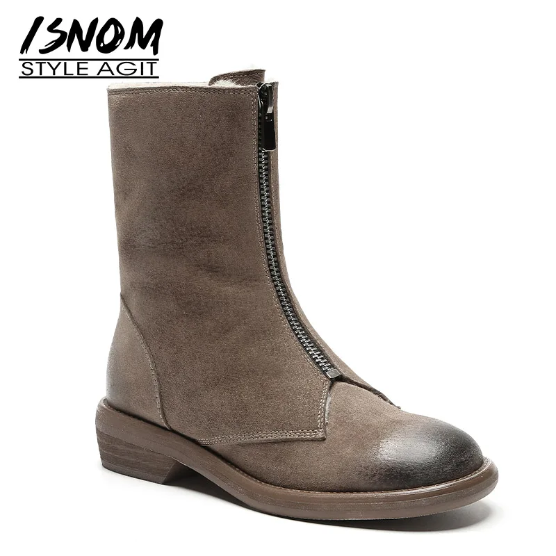 Женские ботильоны на молнии ISNOM Черные из натуральной кожи с квадратным носком