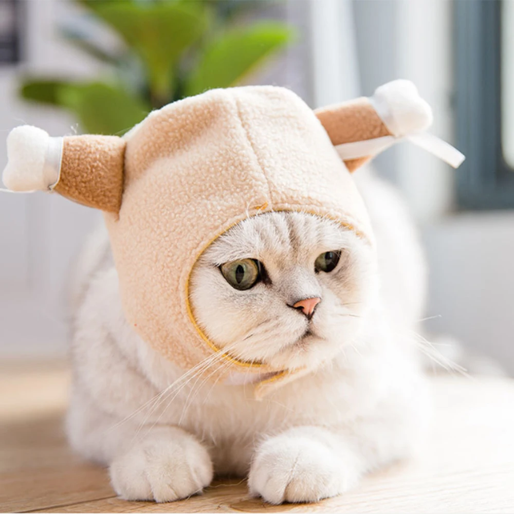 Смешная шапка для питомца кота костюм теплая кролика новогодние вечерние