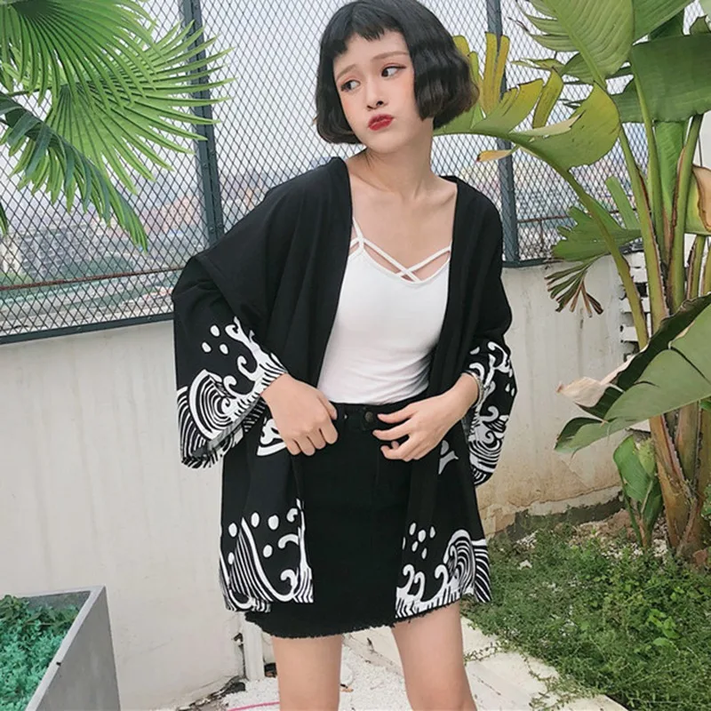 Женское кимоно кардиган рубашка в стиле Харадзюку милое женская блузка 2019 Оби