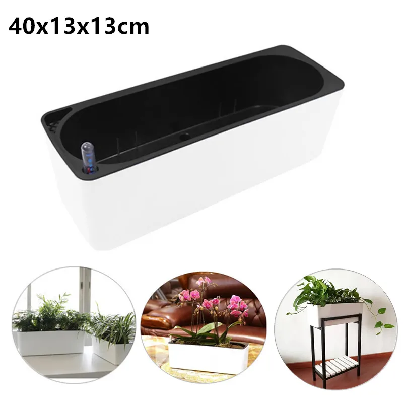 Rectangular Desktop Home Automatic Water-Absorbing Lazy Flower Pot Potted Hydroponic Plastic Flower Pot +Water Level Indicator