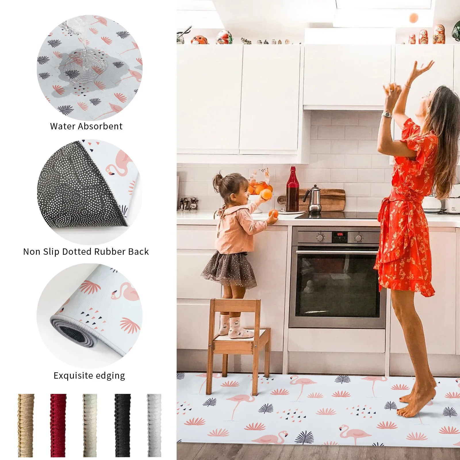 Мультяшный скандинавский коврик для кухни с фламинго напольный нескользящий