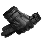 Мужские перчатки из натуральной овечьей кожи, осенне-зимние теплые черные перчатки с пальцами для сенсорного экрана, тактические перчатки высокого качества