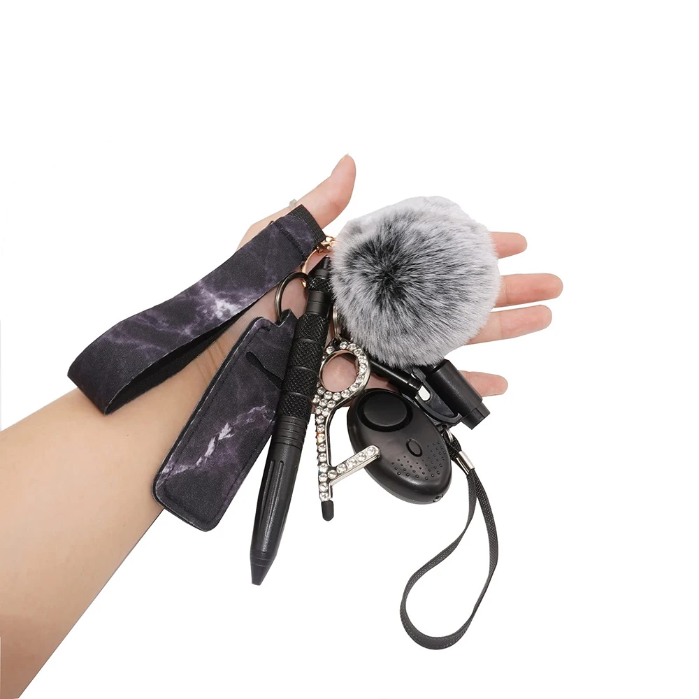 

Self Defense Ring Keychain For Women Portachiavi Donna Alarm Tactical Pen Personal Defence Key Chain Set Girls Gifts Armas