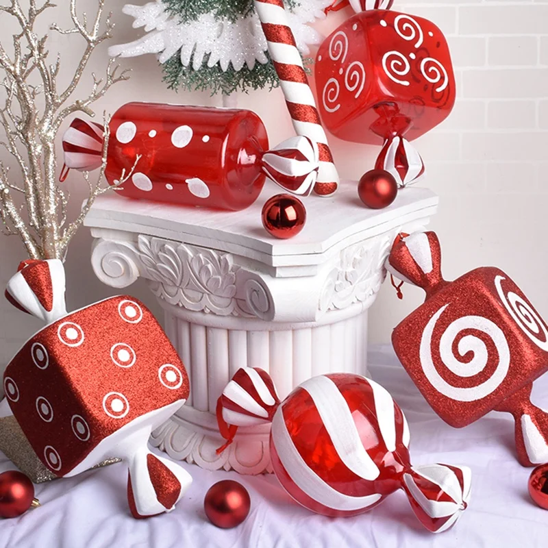 

Christmas Decorations Scene Layout Gift Ornaments Pendant Ornaments Red and White Transparent Painted Candy Props