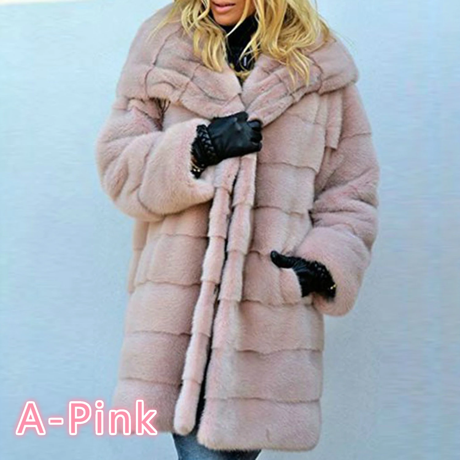 A-Pink Женское модное плюшевое пальто размера плюс S-5XL, зимние плотные теплые пушистые куртки, женская верхняя одежда из искусственного меха, длинное меховое теплое пальто с капюшоном - Цвет: A-Pink