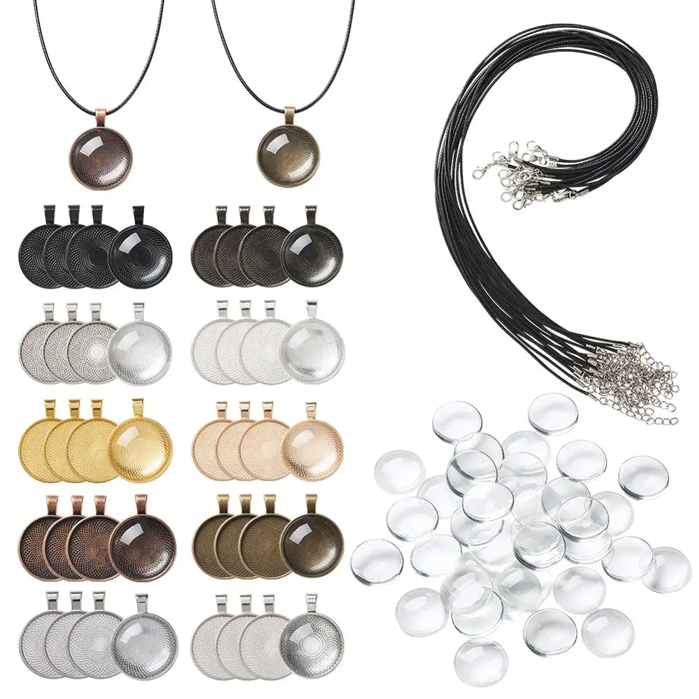 

Набор из ожерелья с подвеской из сплава, с кабошоном, прозрачный, куполообразные Стеклянные Кабошоны, черный, с вощеным шнуром, поднос: 24,5 мм