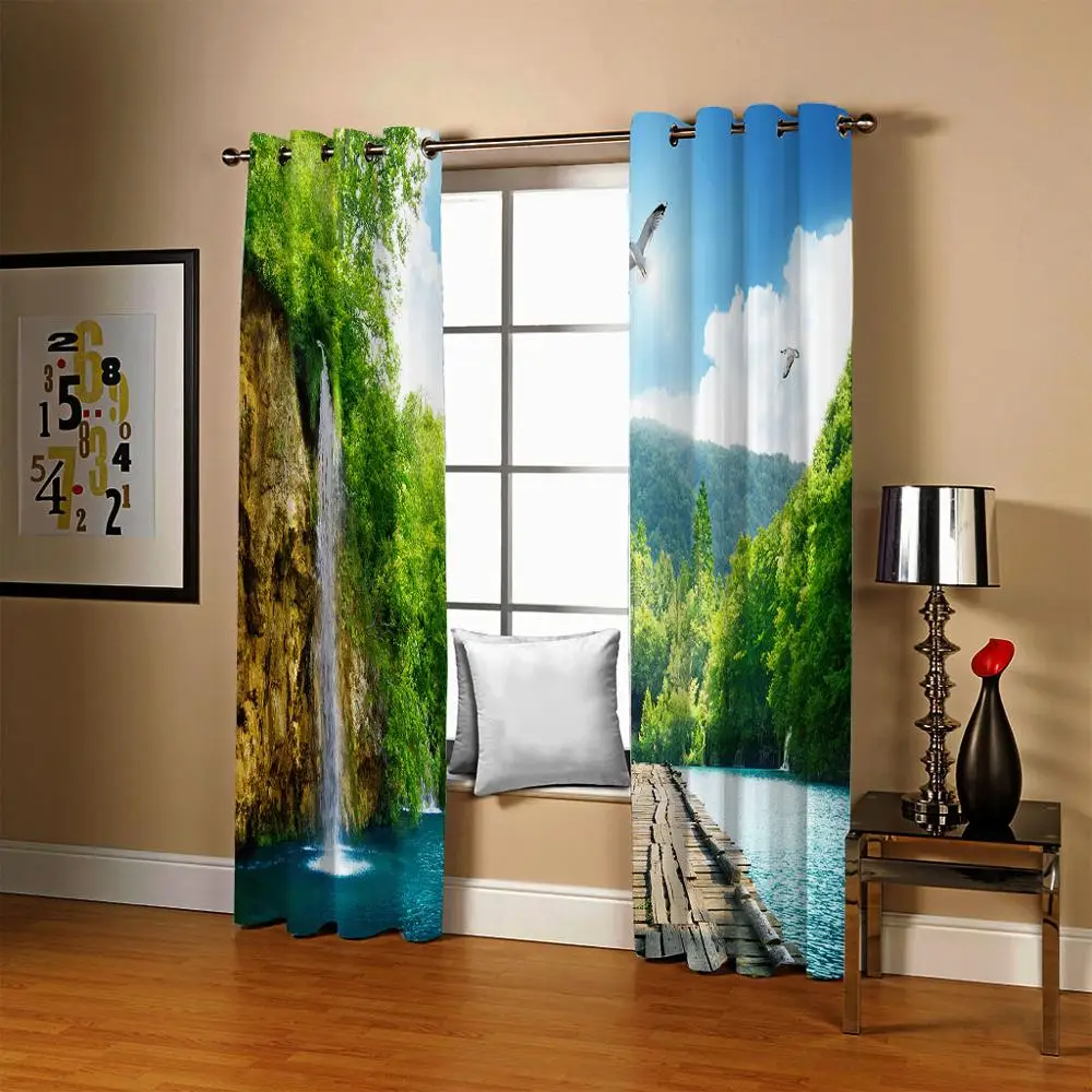 Деревянный мост озеро натуральный лес пейзаж фотопечать светонепроницаемые 3D