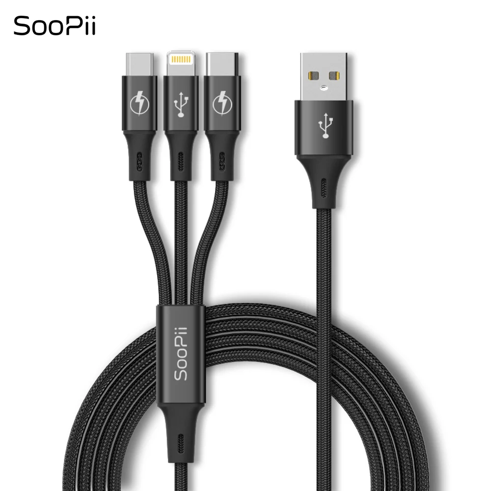 S07 Black SooPii 0,3 м/1,2 м 3 в 1 USB кабель для Iphone Micro USB кабель для устройств Android type-c 3A кабель для быстрой зарядки для samsung S9 - Тип штекера: S07 Black