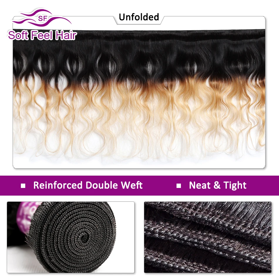 Soft Feel Hair T1B/27 Ombre Brazilian Body Wave 1/3/4 Bundles Deals Blonde Ombre Human Hair Extensions Remy Hair Weave Bundles