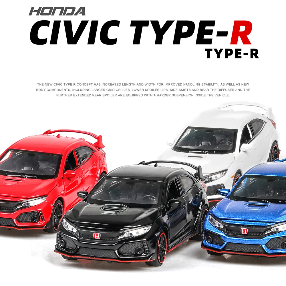 1:32 Civic TYPE-R Diecasts машинки, игрушечный автомобиль, модель автомобиля со звуком, светильник, коллекция, игрушки для мальчиков, подарки для детей