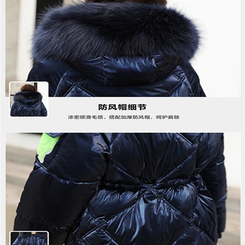 Winter Women's Mid-length Fashion Loose Down Cotton Jacket Fur Fur Collar Bright Color 2021 New Bread Jacket Zipper Yes Thick