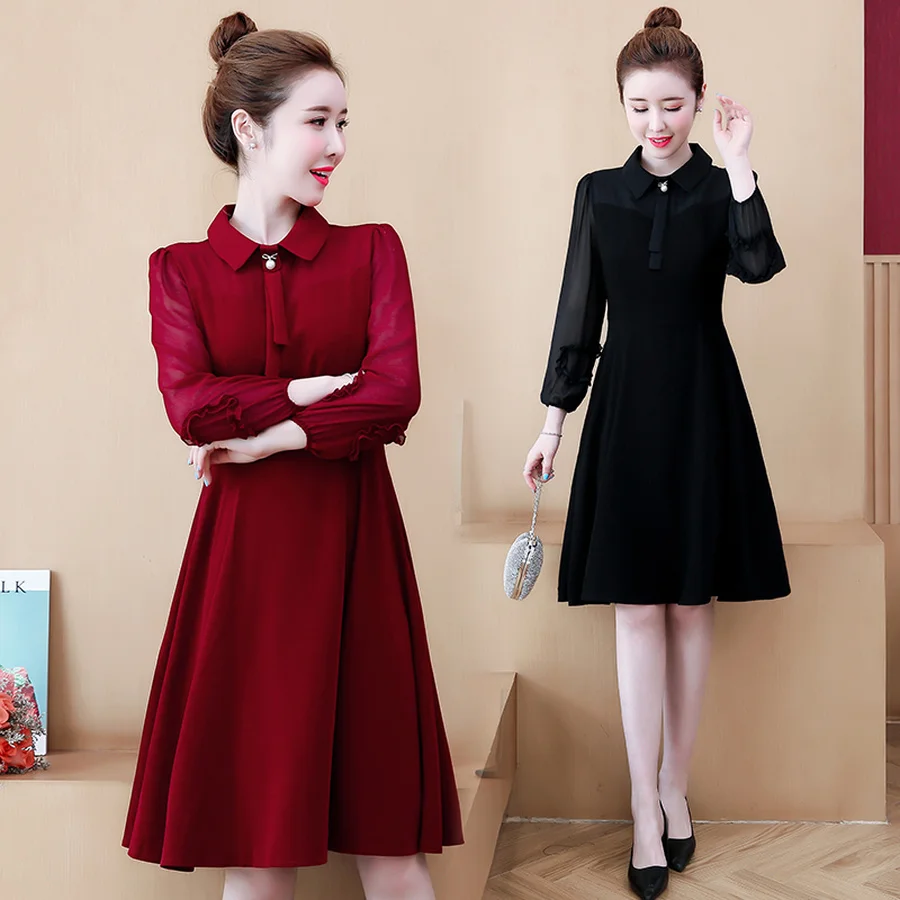 2021 в винтажном стиле комплект из детской Красной шифоновой мини платья на осень и зиму 5XL размера плюс