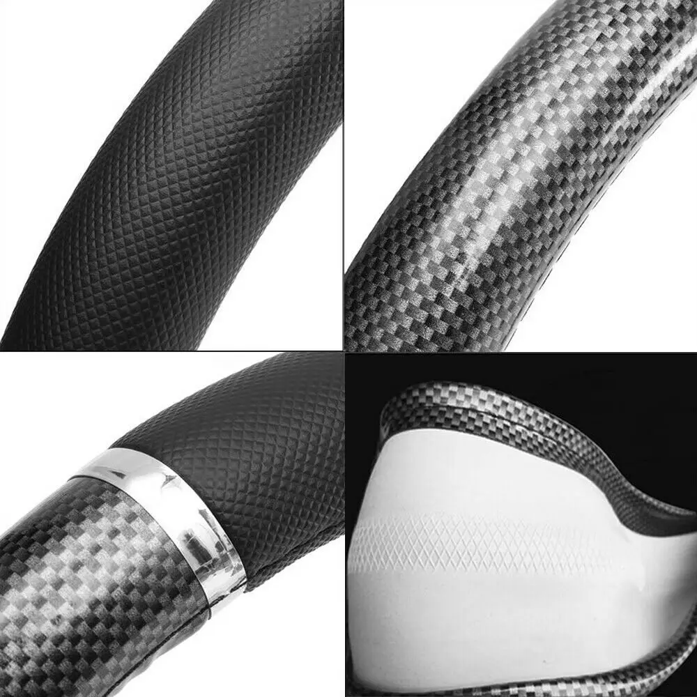 

SPEORX RUIYYT 38cm Universal Car Steering Wheel Cover Protector Carbon Fiber Leather Anti-Slip Leather Steering Wheel Cover