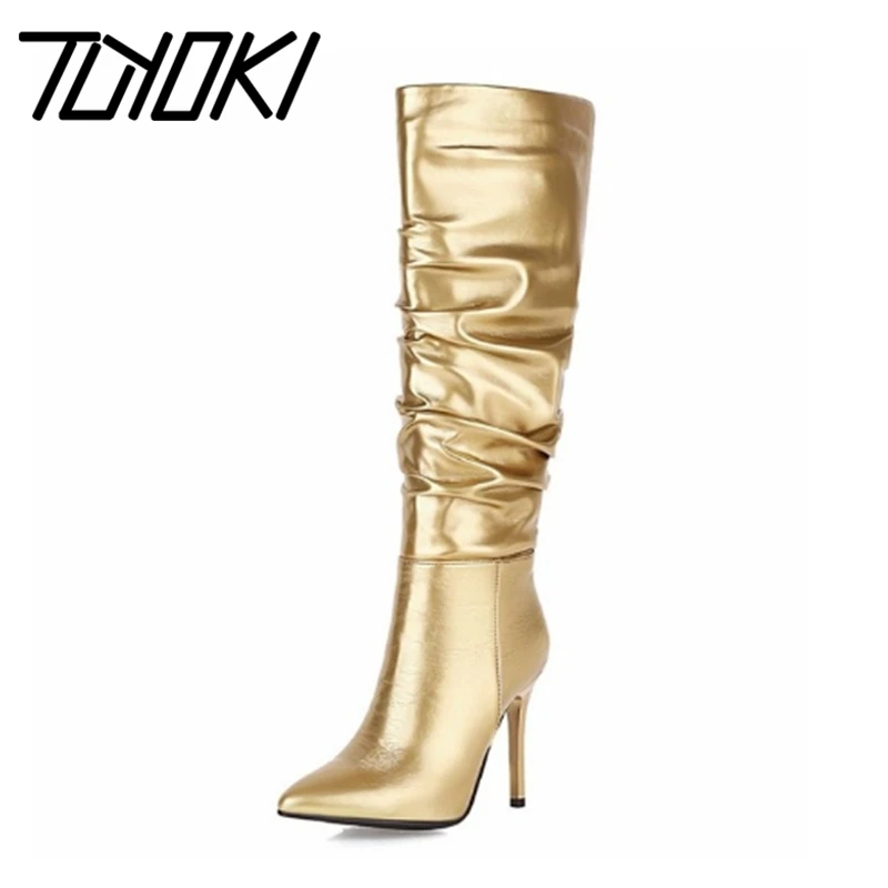 

Tuyoki; Большие размеры 34-43, женские сапоги до колена; Ботинки с острым носком; Тонкий высокий каблук; Обувь без шнуровки; Теплые зимние сапоги; М...