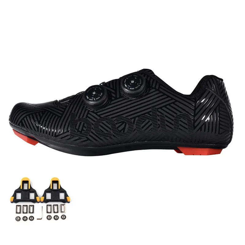 black with cleat Кроссовки для шоссейного велоспорта; Ультралегкая обувь для гонок; спортивная обувь с самоблокирующимся велосипедом; мужские и женские профессиональные велосипедные кроссовки; zapatillas - Цвет: black with cleat
