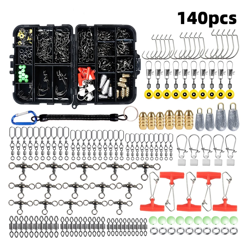 

140Pcs Fishing Accessories Kit Including Crank Hooks Plastic Ring and Pin American Swivel