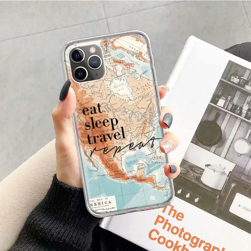Дорожный Чехол для телефона с картой мира мягкий чехол iPhone 14 13 Pro 11 15 Art 12 XR X XS Max 7 8 6S