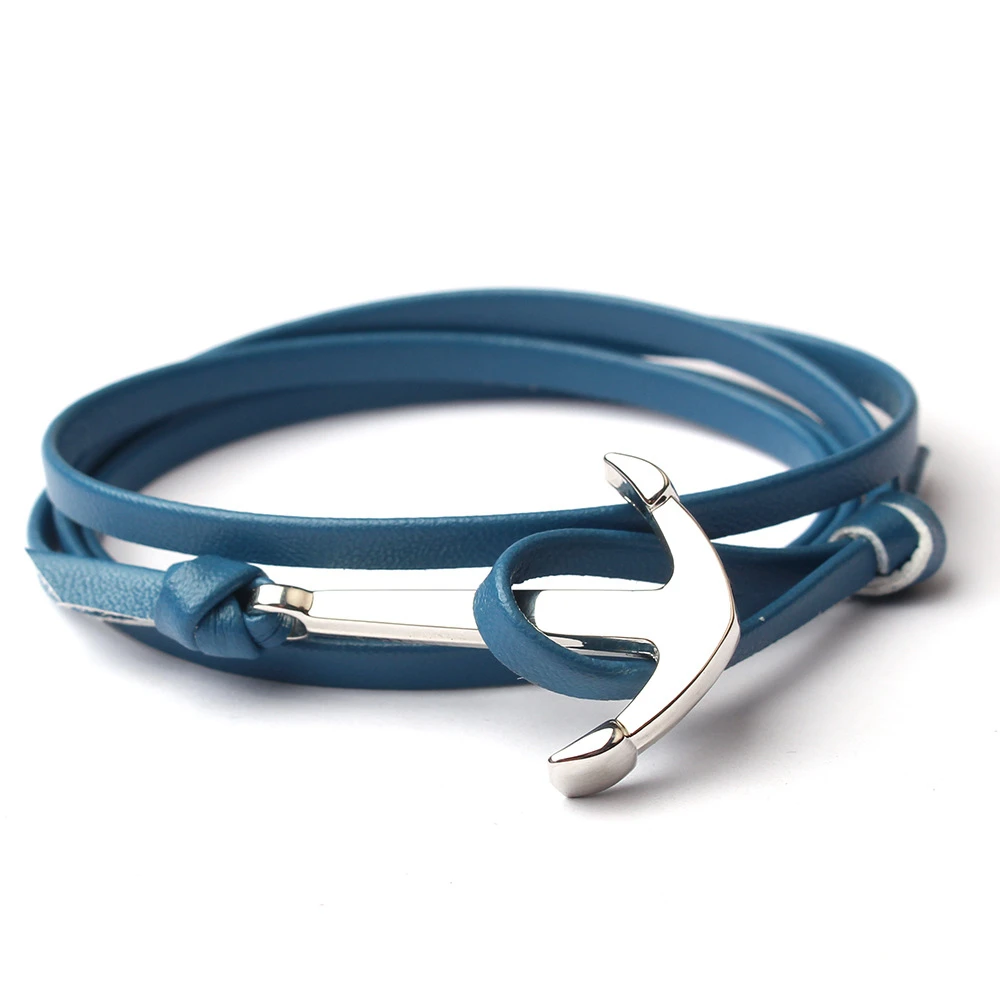 Многослойный браслет из серебряного сплава с якорем кожаная повязка цепочка