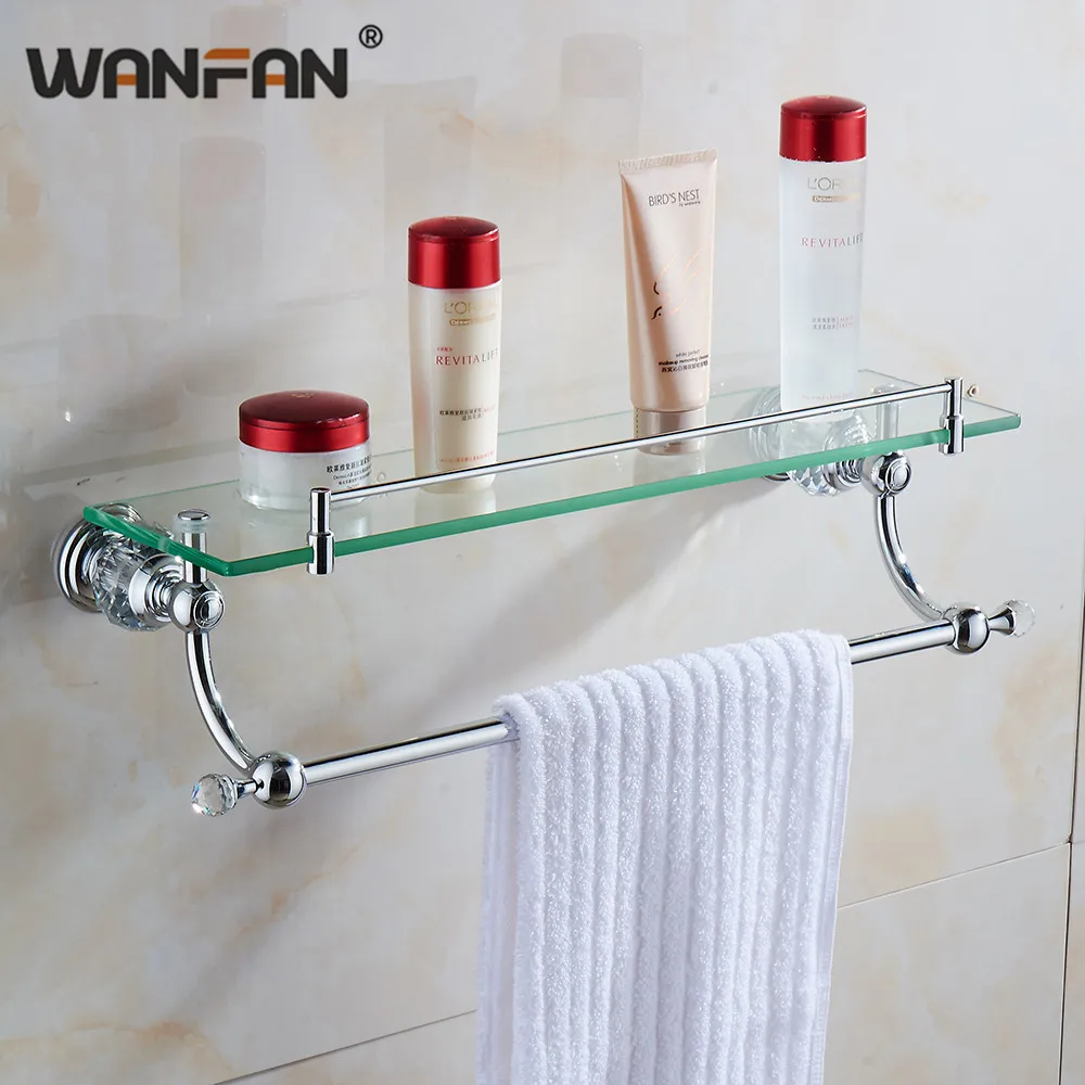 Полки для ванной Настенные хрустальные и латунные Одиночная ярусная полка с Бар