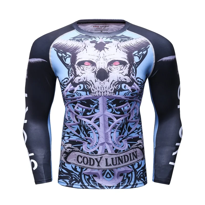 

2022 Mens Fitness t-shirt Compression O-Neck Long sleeves T Shirt Animal 3D Prints MMA Rashguard Tights bodybuilding Man T-Shirt