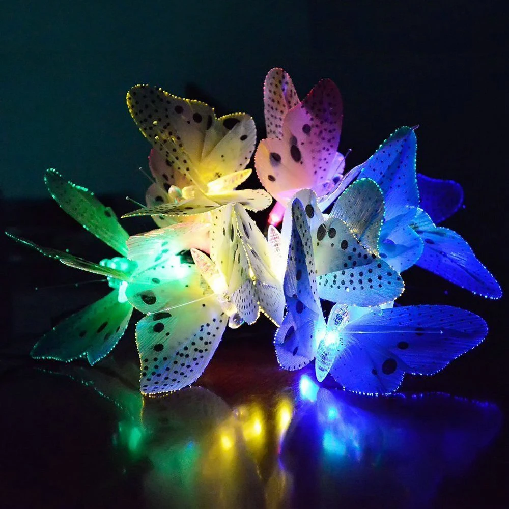

12/20 LEDs New Years Outdoor Garden Holiday Decoration Light Solar Powered Butterfly Fiber Optic Fairy String Lights Waterproof
