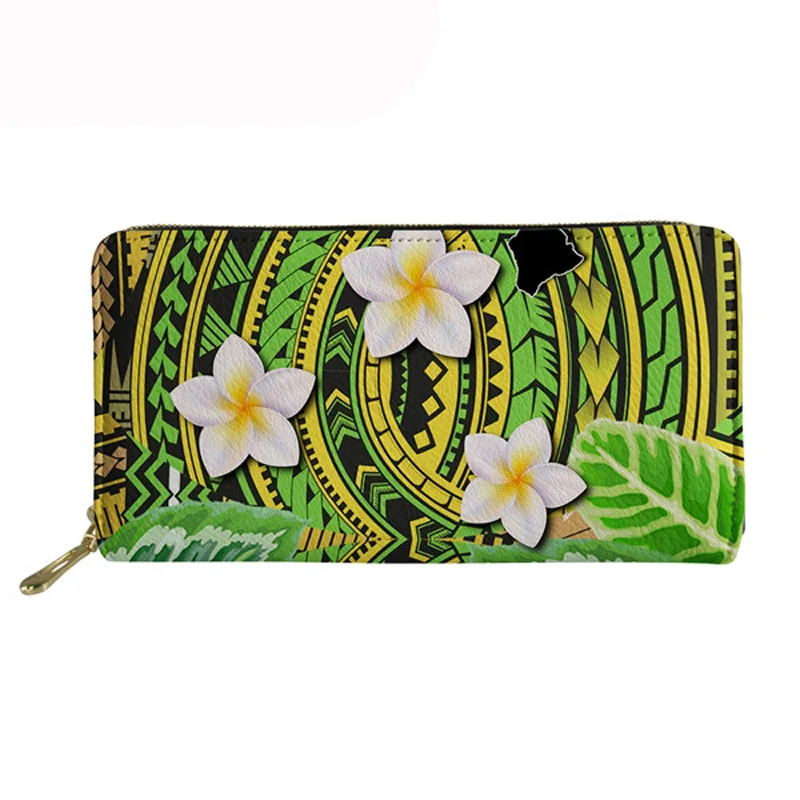 

Cute Hawaiian Tropical Flower Polynesian Pattern Long Leather Wallets Ladies Purse Large Phone Money Bag Coin Pocket for Girls
