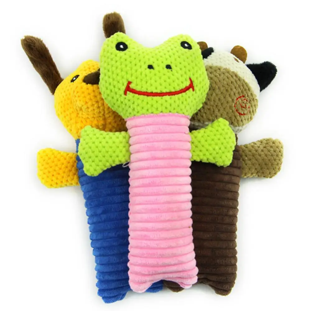 

Frog Cow Puppy Green Plush Built-in Plastic Sounder Bite-resistant Striped Squeak Sound Dog Toy Funny Fleece Chew Molar Puppet