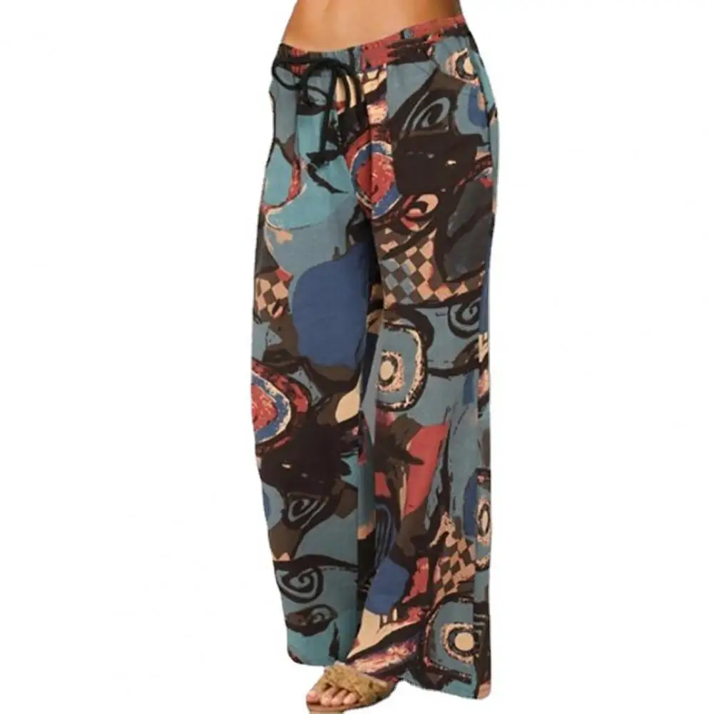 

2021 Wide Leg Printing Women Pants Bottoms High Waist Drawstring Casual Long Trousers Streetwear Female Sweatpants Black xxxl