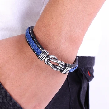 Men's Leather Bracelet Stainless Steel Combination 3