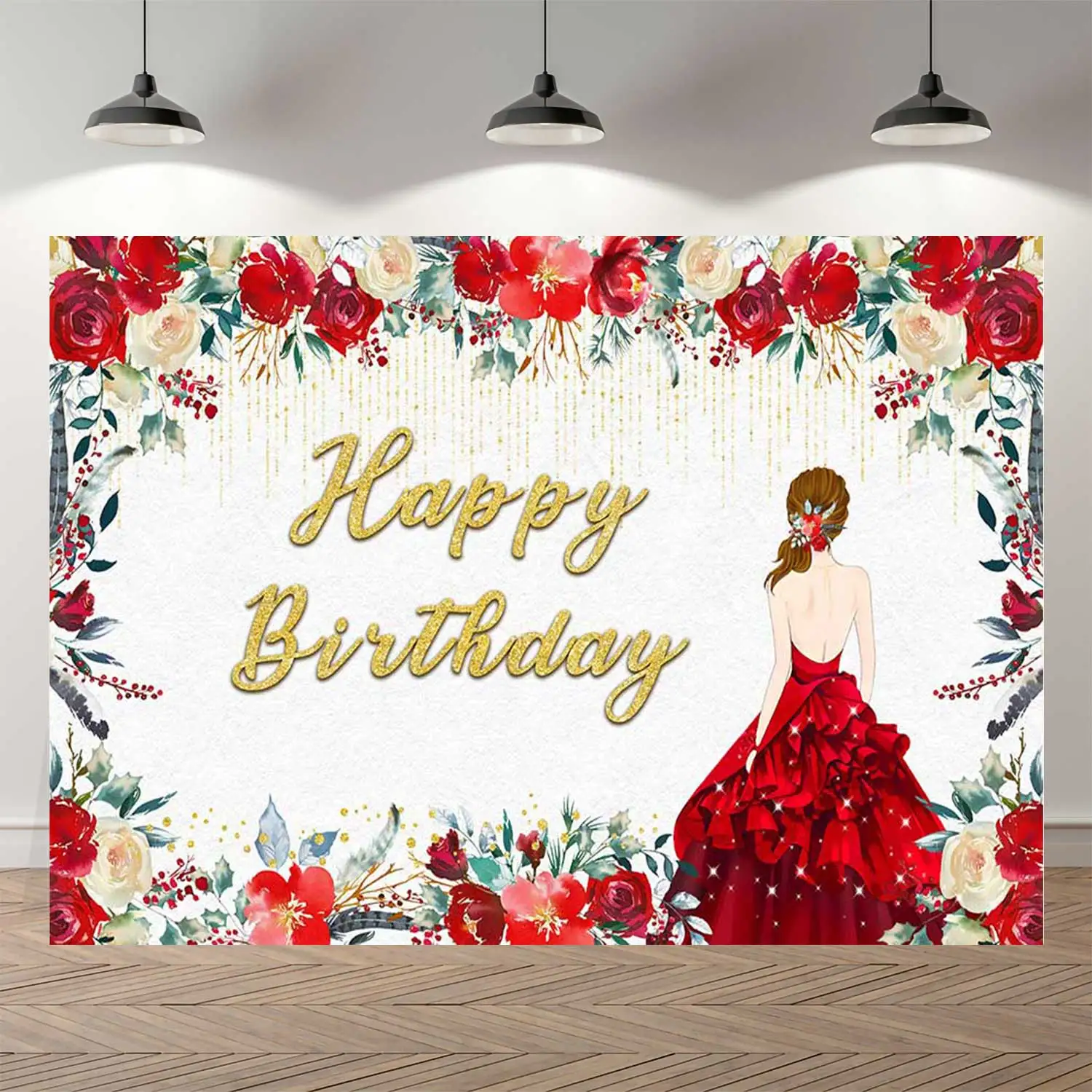 

NeoBack золотой день рождения принцесса цветочные красные розы фотографические фоны