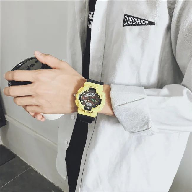 balck yellow Losida Роскошные брендовые модные супер крутые Мужские кварцевые Светодиодные цифровые и аналоговые часы мужские спортивные часы военные водонепроницаемые наручные часы - Цвет: balck yellow