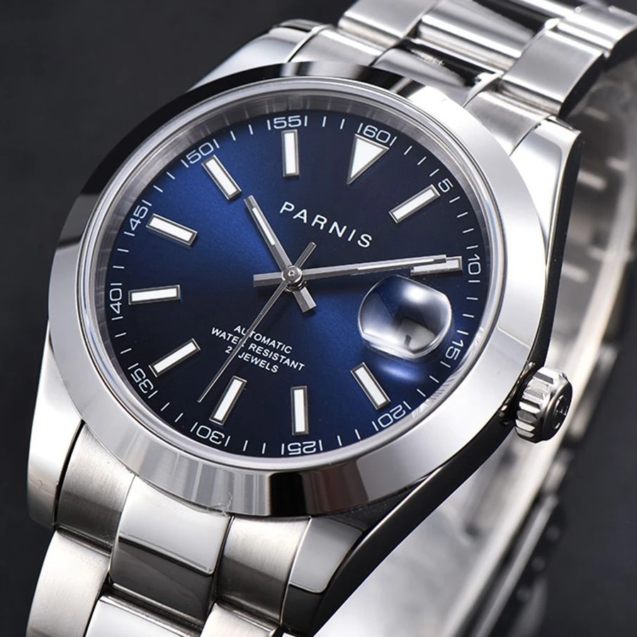 

Parnis Blue Dial Men's Watches Calendar Miyota 8215 Movement 21 Jewels Automatic Mechanical Mens Wristwatch orologio uomo 2020