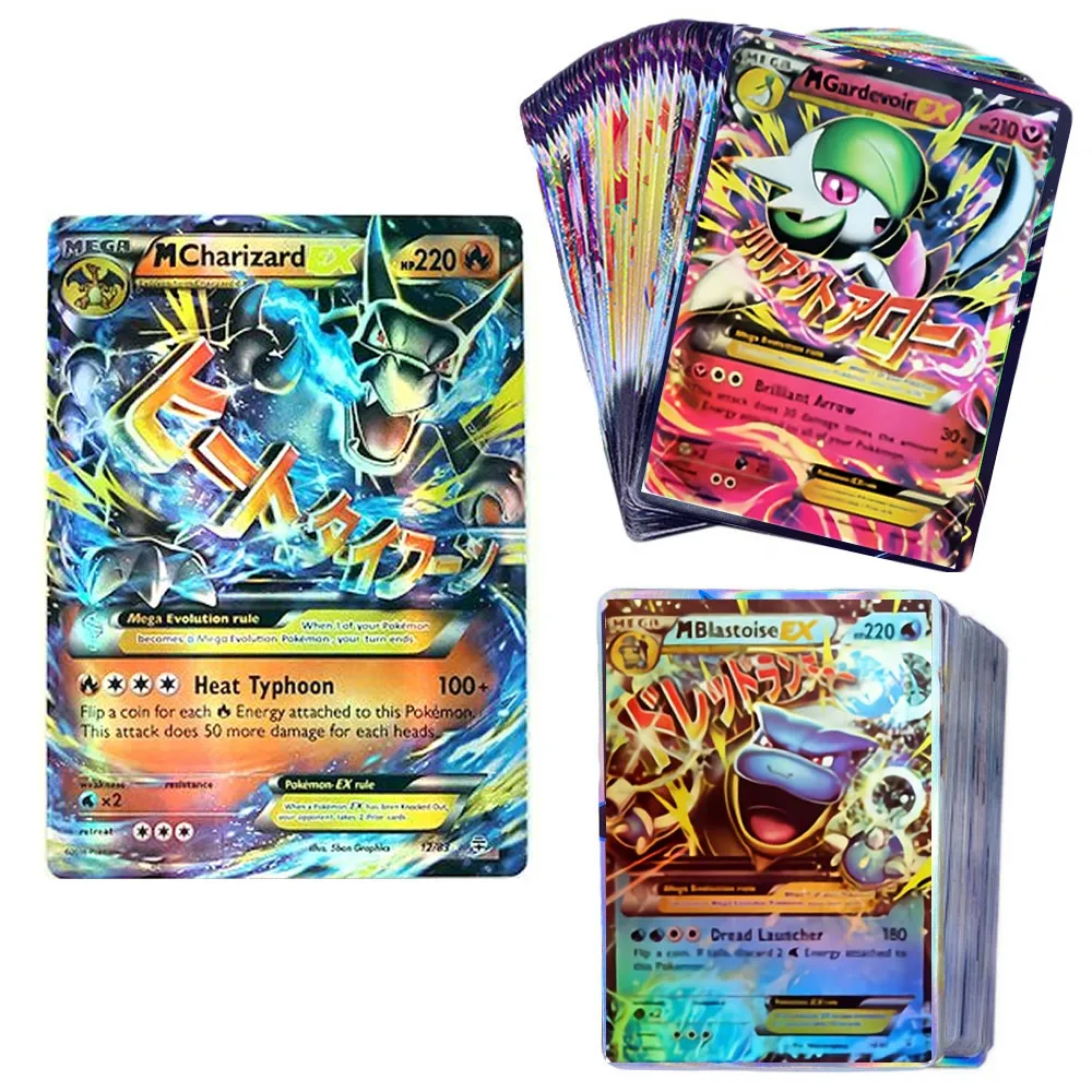 Caja de cartas de Pokemon MEGA EX para ni&ntilde;os, TAKARATOMY, juegos de batalla, comercio, colecciona tarjetas brillantes, juguete de regalo, superventas, 100 Uds.-0