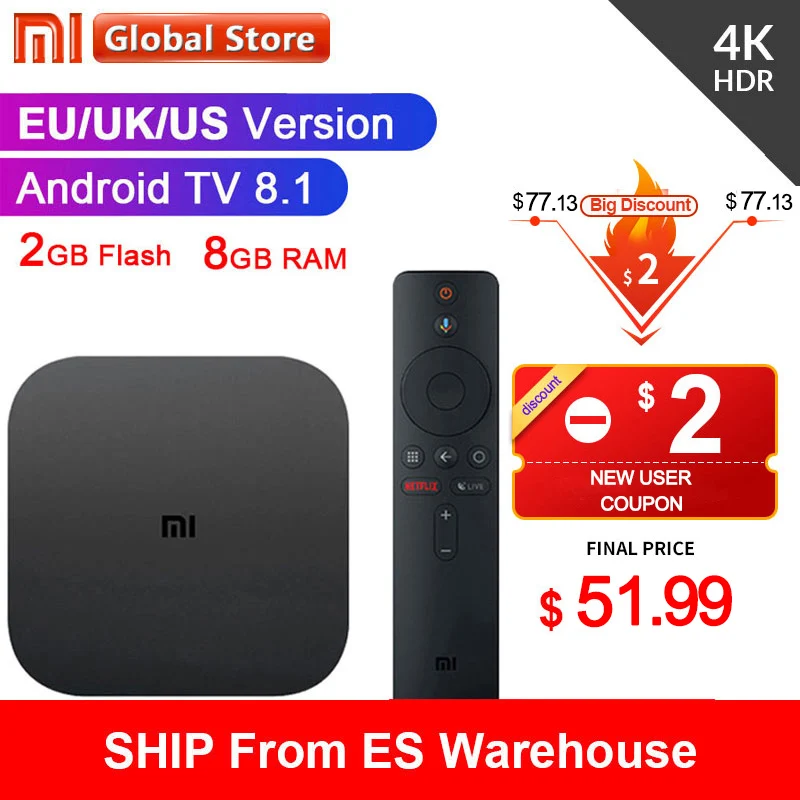 Приставка Xiaomi Mi прошивка Global Version 2 ГБ 8 Android 8.1 Smart 4K Ultra HD функция WIFI Google Cast Netflix IPTV|box
