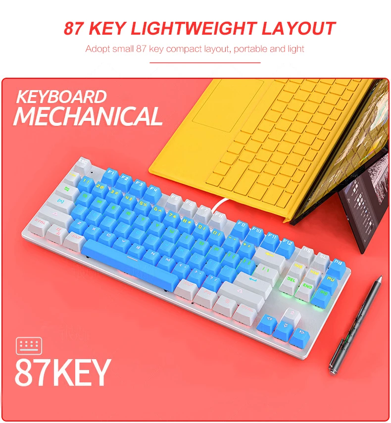 

87 Keys Gaming Mechanical Keyboard LED Backlit USB Wired Red Blue Switch Anti-ghosting Keyboards for PC Laptop PC Accessories