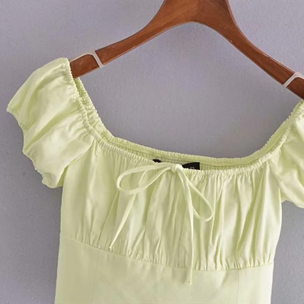 

2021 Summer Elasticated lace-up waist slimming sky blue shirt short-sleeved T-shirt women