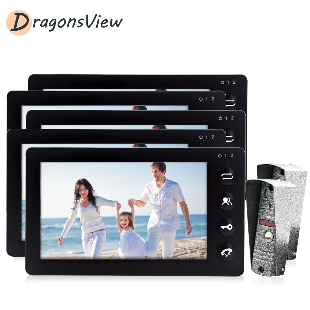 Видеодомофон DragonsView 7 дюймов 1200TVL дверной звонок с 2 камерами для 5 квартир