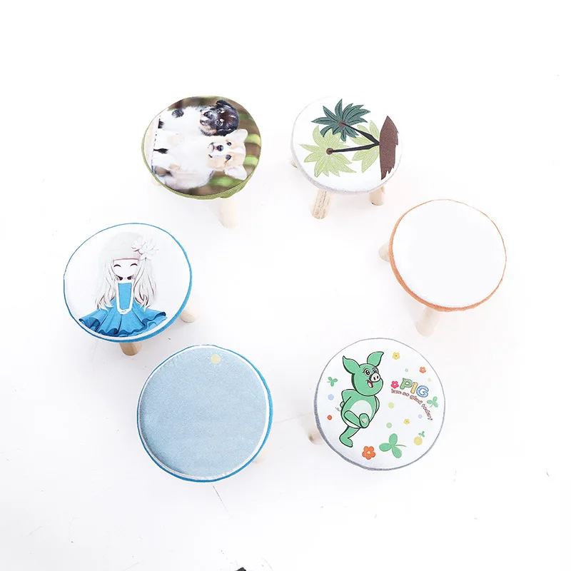 

Wood Small Stool Shoe Changing Stool Living Room Coffee Table Sofa Stool Fabric Mushroom Stool Round Stool