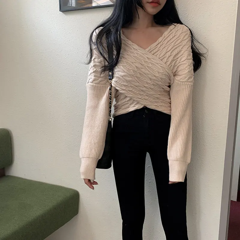 

Alien Kitty 2020 Thick Warm Irregular Jumper V-Neck Off-Shoulders Sexy Fashion Loose Knitted Sweater Coat Women Pullover Femme